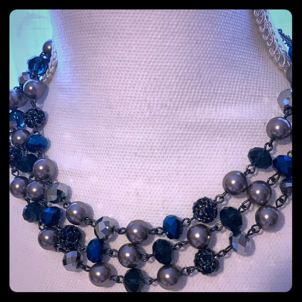 Silver and blue pearl necklace